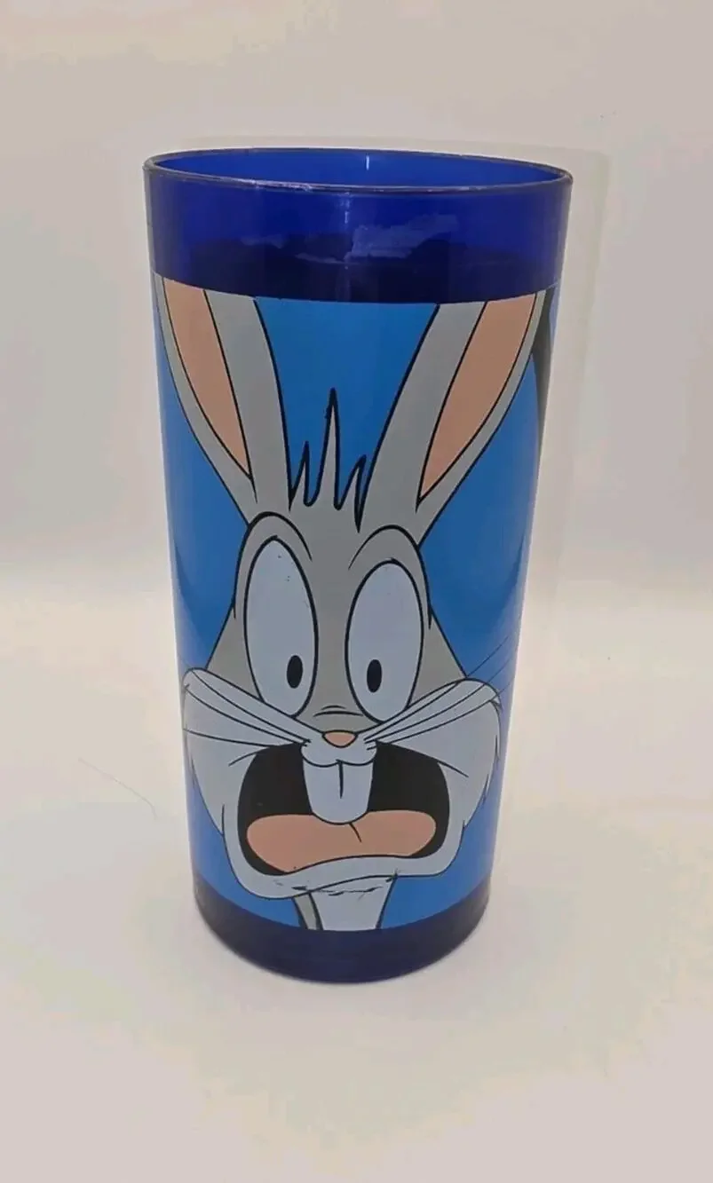 Vintage Looney Tunes Bugs Bunny Daffy Duck Glass Tumbler Blue Warner Bros 1990s
